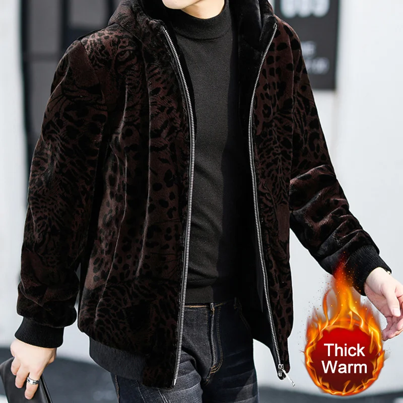 

Men Fleece Fur Fluffy Coat Jacket Jumper Oversized Warm Streetwear Tiger Print Pattern Imitate Leather Man