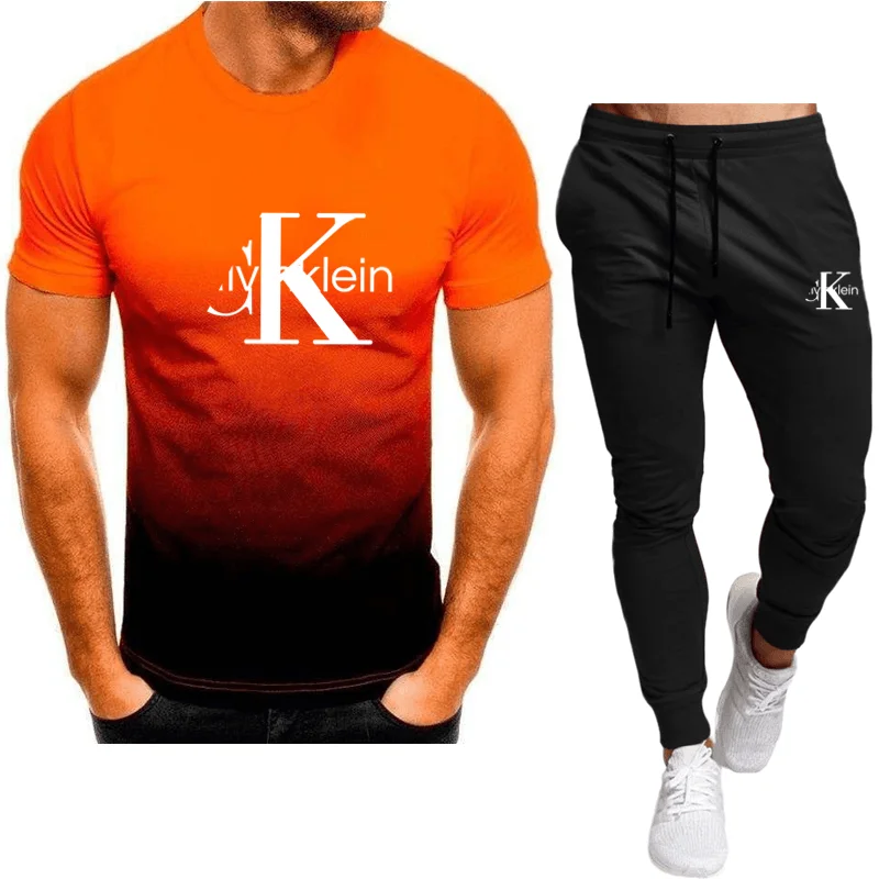 Men's two-piece suit, T-shirt shorts, breathable and sweat-absorbent, running T-shirt, fitness and leisure sports fitness suit