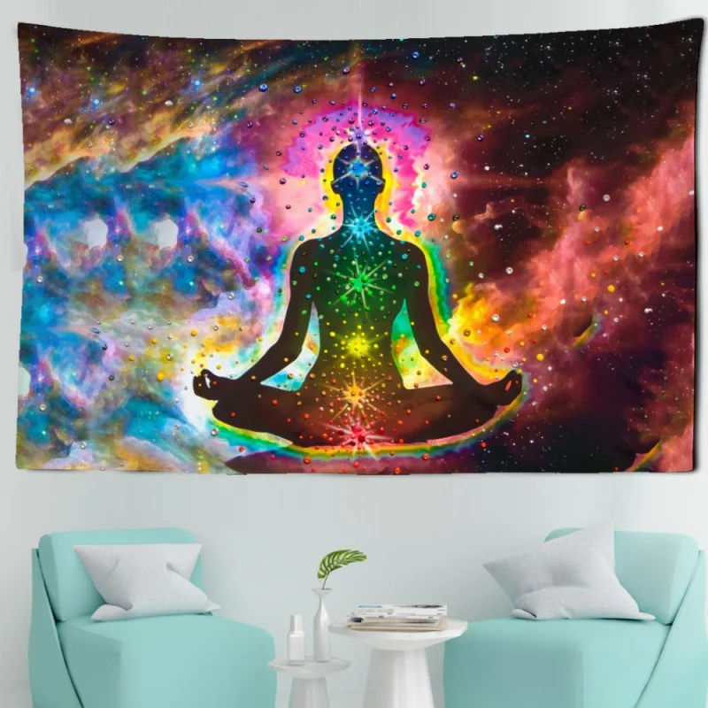 

Indian Buddha Statue Meditation 7 Chakra Tapestry Wall Hanging Mandala Tapestries Wall Cloth Psychedelic Yoga Carpet Boho Decor
