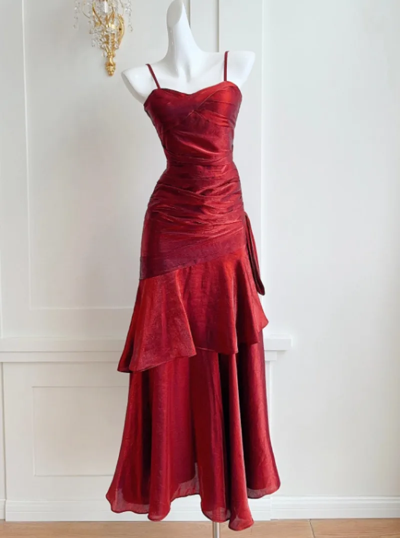 Красное винтажное платье из хлопка CELEB SHIJIA