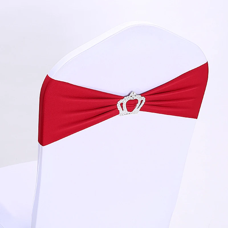 

10/50pcs Crown Wedding Chair Sash Bands with Buckle Party Event Hotel Decoration Elastic Lycra Chair Ribbon Bow Ties Wholesale