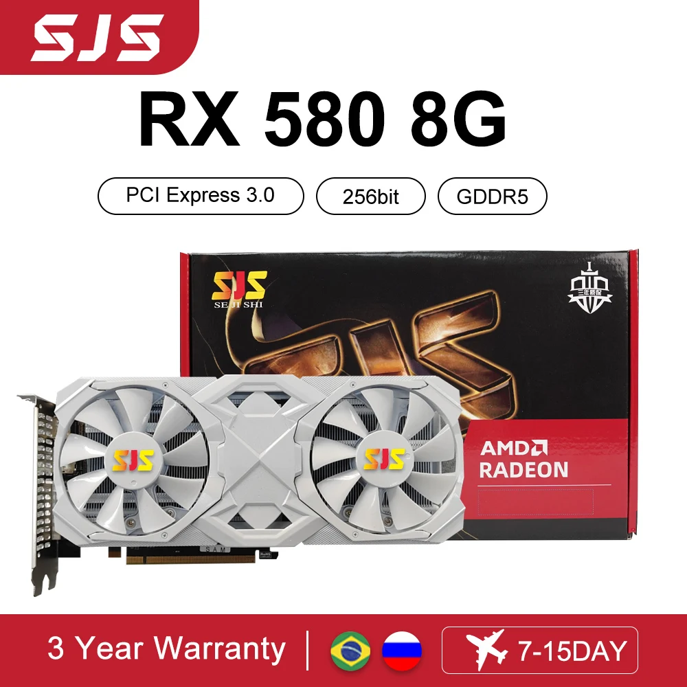 SJS RX 580 8G 256Bit 2048SP GDDR5 AMD GPU Graphics Cards RX580 White Video Card Radeon 8GB Mining Gaming Card placa de video