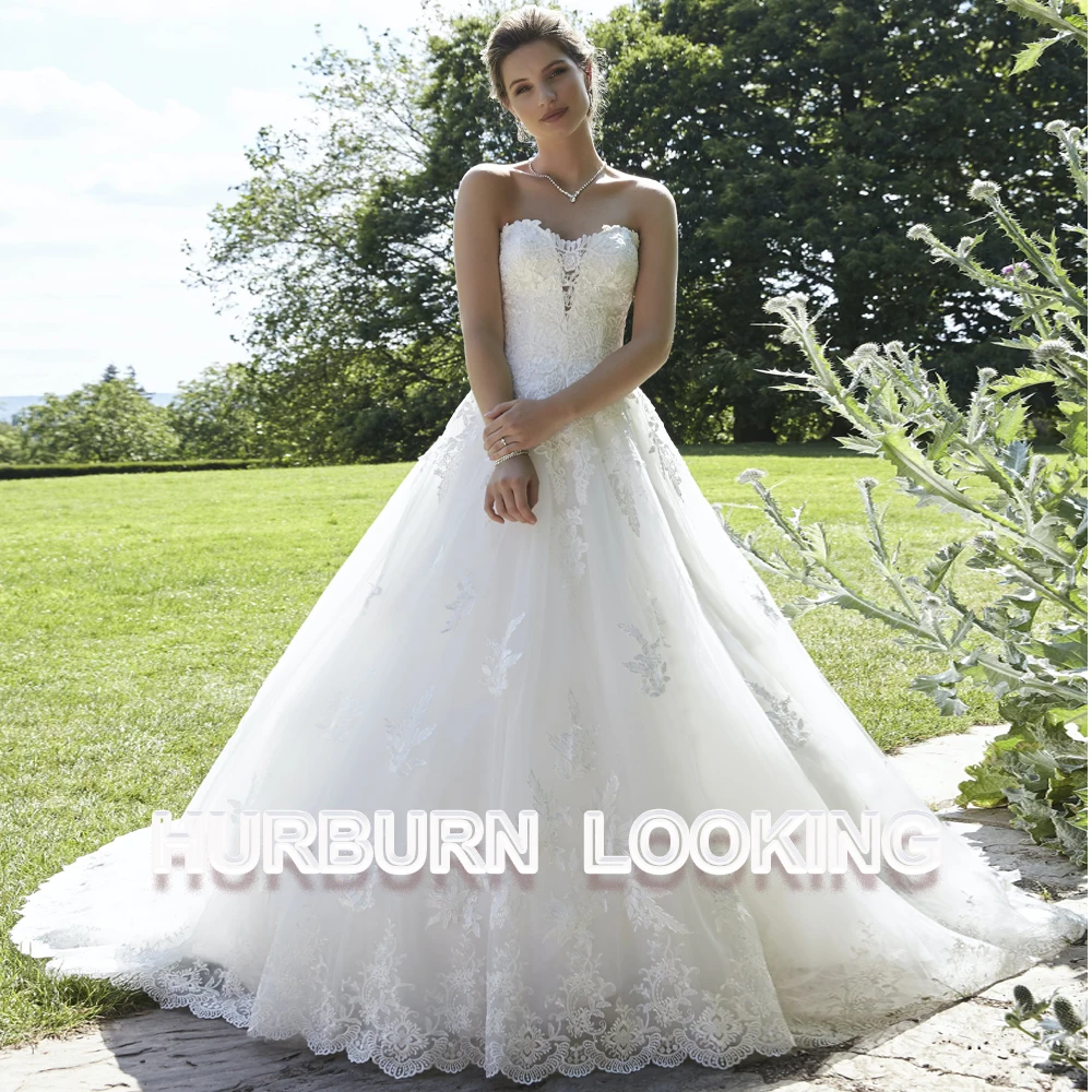 

HERBURN Pastrol A-Line Wedding Dresses Sweetheart Lace Delicate Sweep Train Lace Up Appliques Vestidos De Novia Custom Made