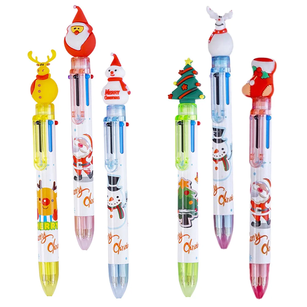 

6 Pcs The Gift Smooth Writing Pens Festival Ballpoint Student Stationery Christmas Elements Design Plastic Xmas Themed Students