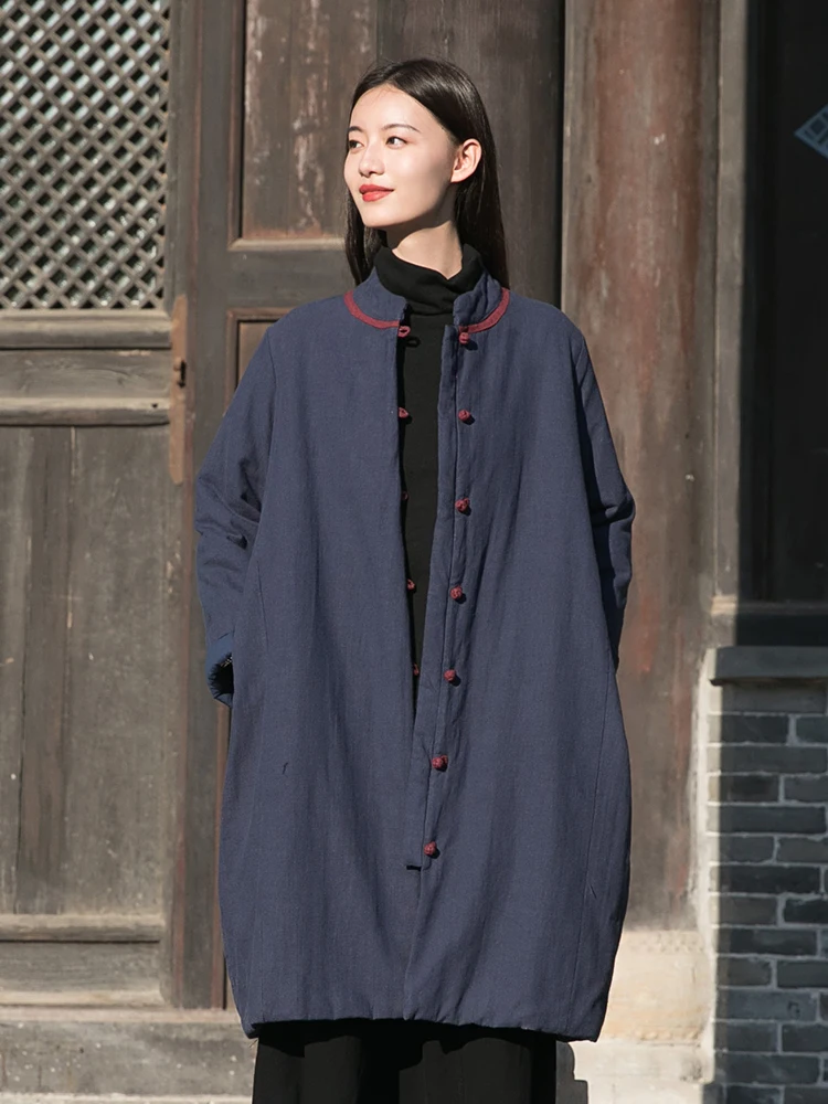 National style cotton padded jacket for women in winter, new national style, coiled button, retro literary cotton jacket