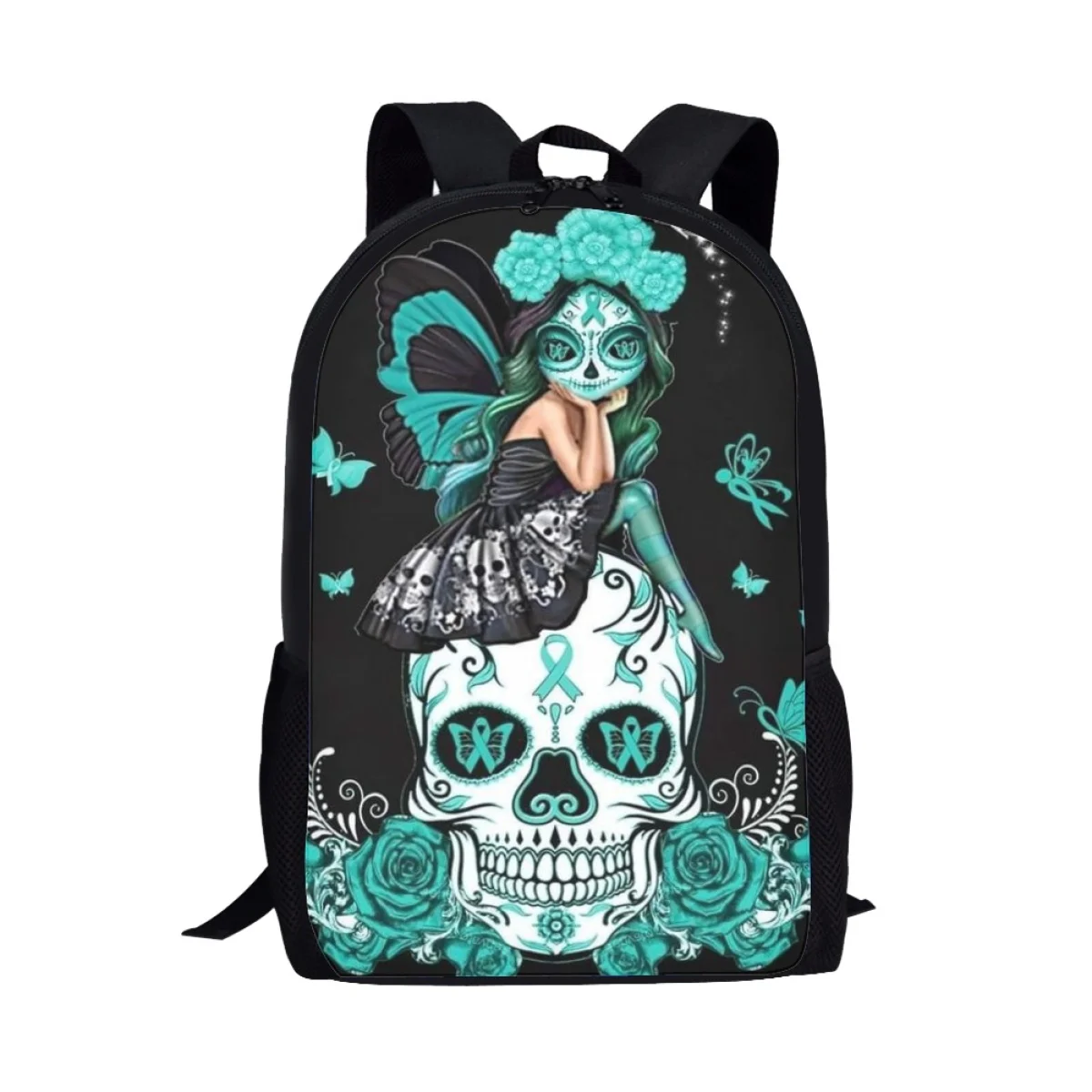 

Gothic Girl Cartoon Skull Schoolbag Internal Pocket Comfortable Handle Backpack Students Girls Boys Personalized Design Satchel