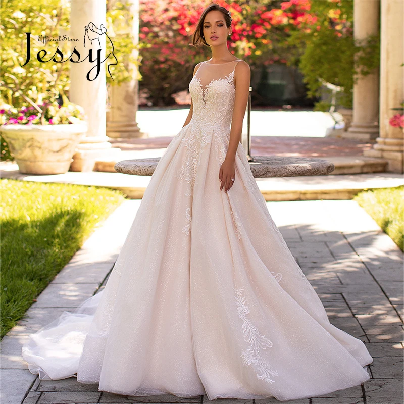 

Elegant Wedding Dress Organza With Embroidery With Princess Ball Gown Boat Neck Lace Appliques Bride Dresses Robes De Mariée