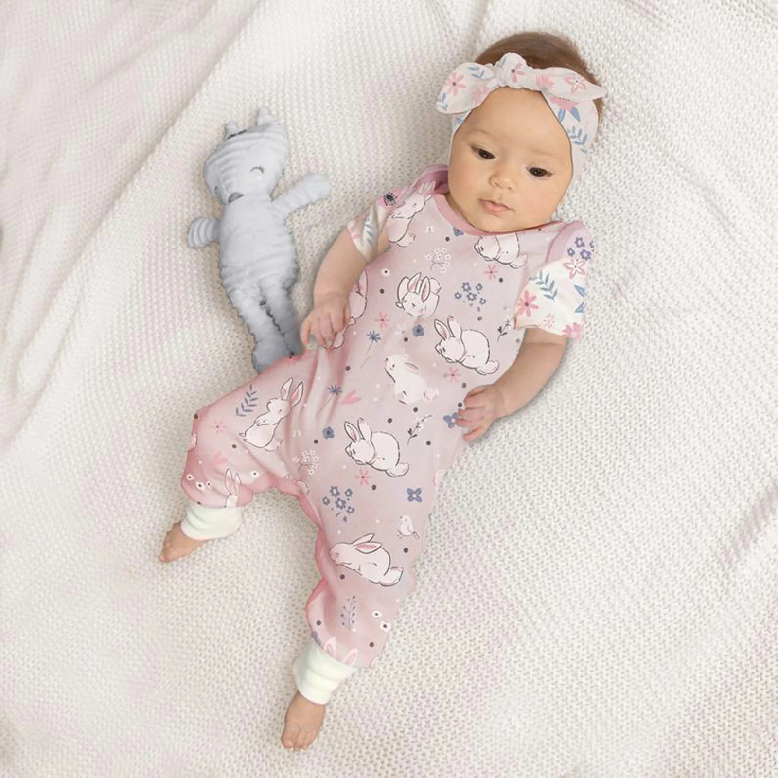 

Easter Baby Girl Clothes Cartoon Rabbit Printed Covered Button Newborn Infant Jumpsuit Headbands Cute Casual Baby Girl Romper