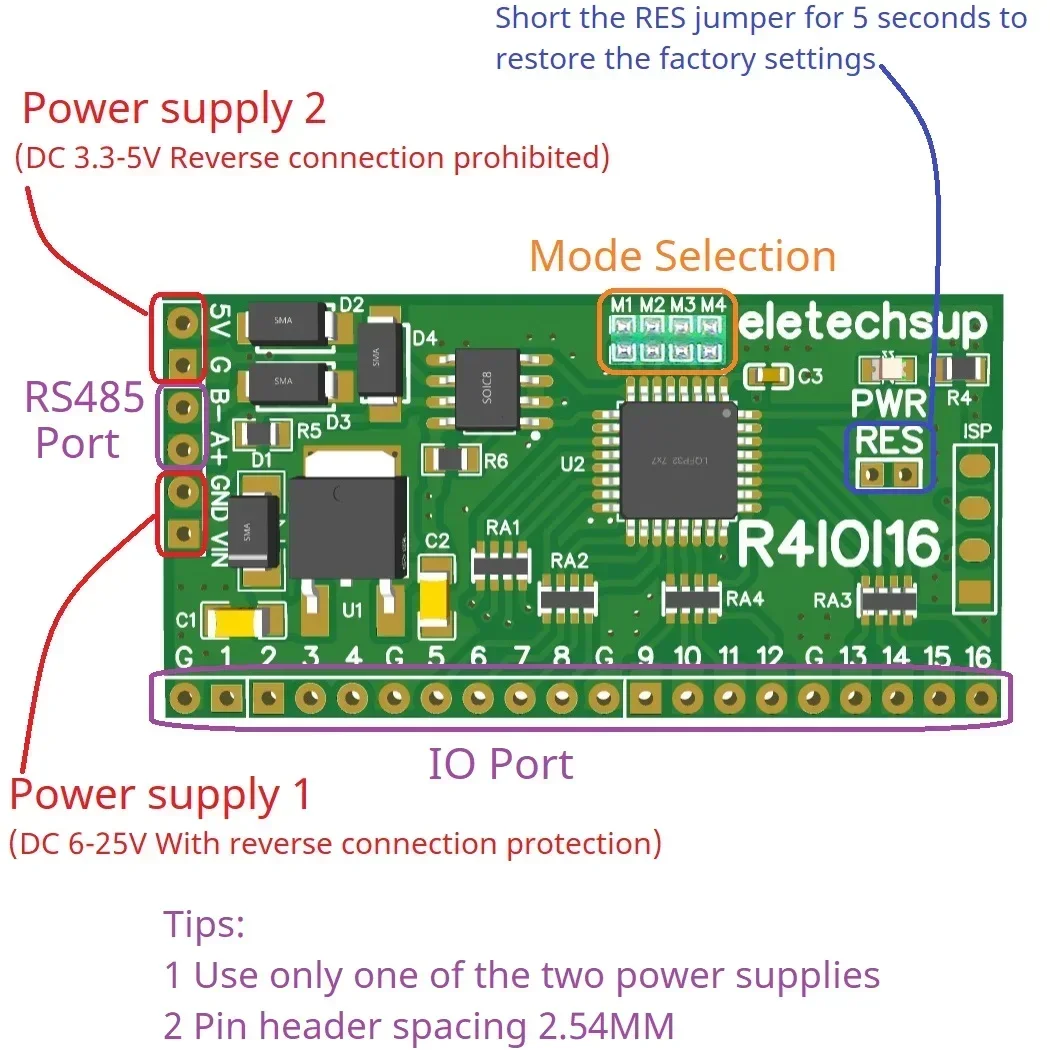 16DI/16DO/8DI-8DO/4DI-12DO/12DI-4DO Modbus Rtu Digital IO RS485 2 54 мм контактная основная плата для Arduino ESP32