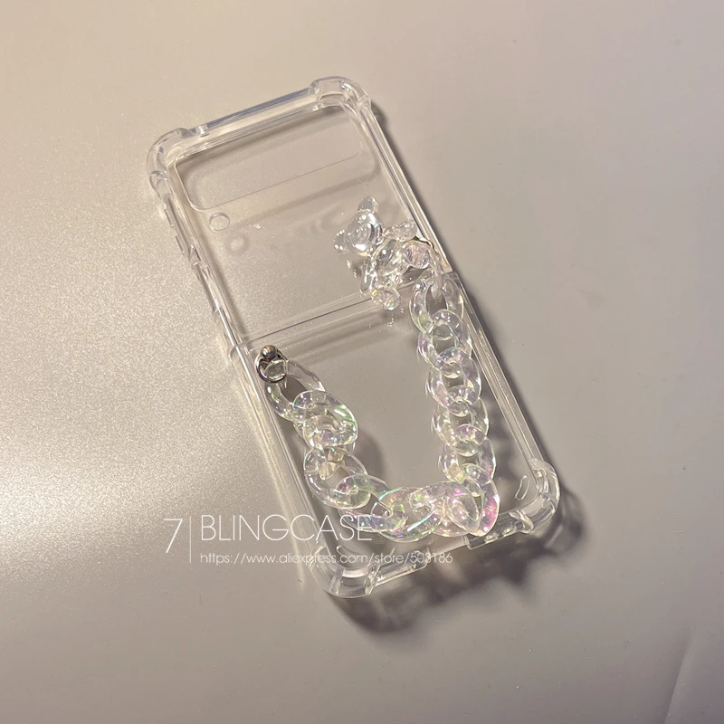 Чехол для телефона с медведем и браслетом Samsung Galaxy Z Flip 3 Hand Chain Clear 4 Cover - купить по