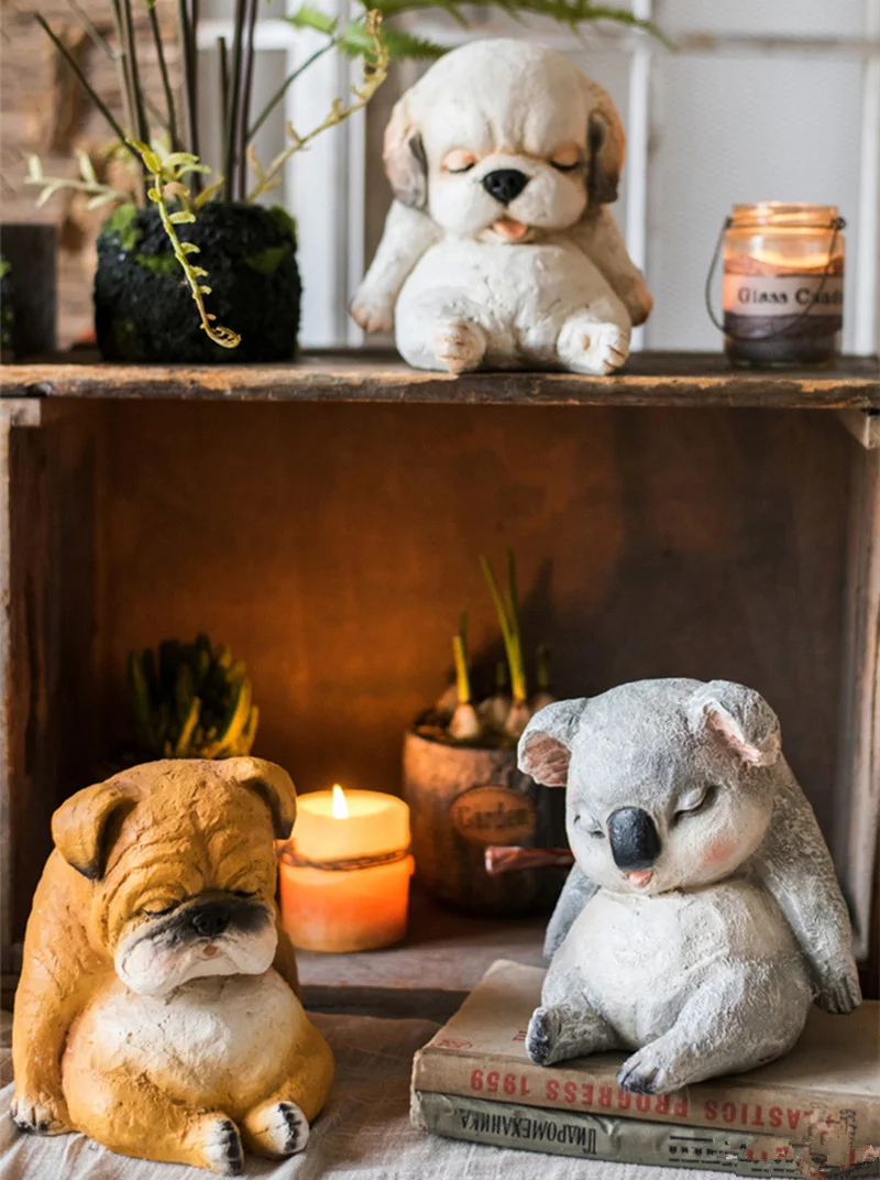 

European [MGT] Creative resin sculpture sleepy pet koala/dog modern home garden crafts living room decoration statues