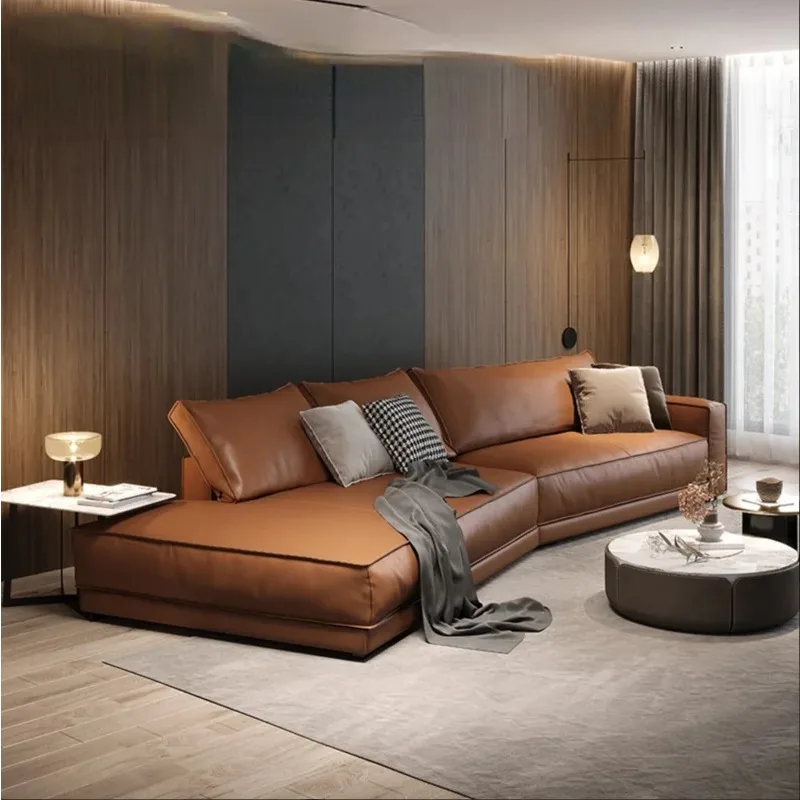

Modern Sofa Technology Cloth Leather Head Layer Cowhide Sofa Nordic Light Luxury Minimalist Corner Down Furniture Living Room