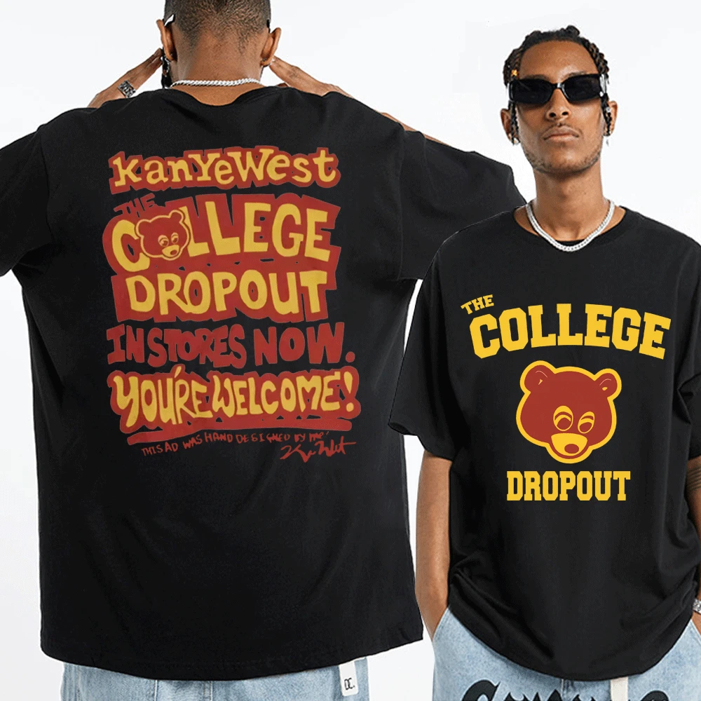 

Kanye West College Dropout T-shirt Men Women Music Album Double Sided Print Short Sleeve T-shirts Hip Hop Streetwear T Shirt