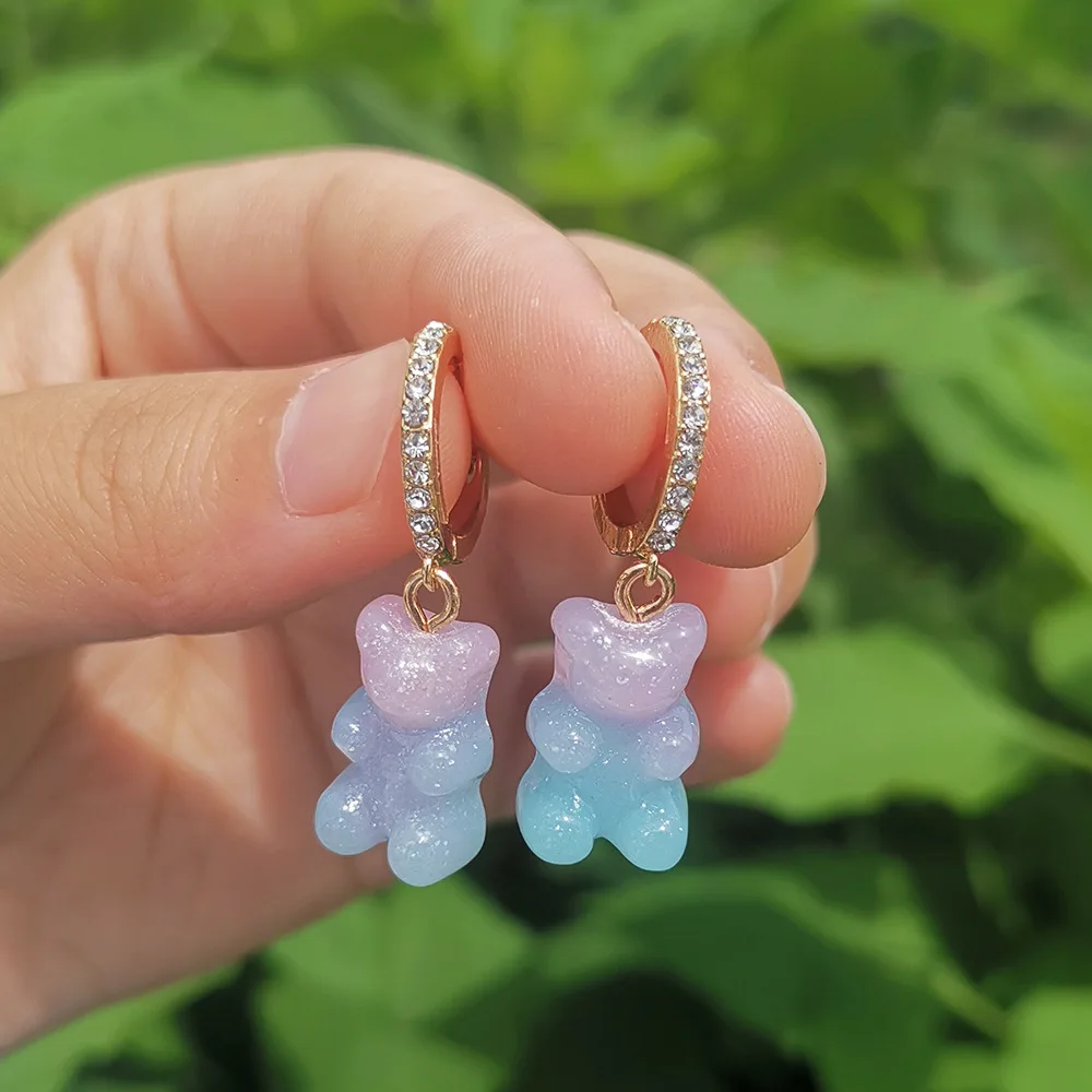 New Fashion Resin Gummy Bear Dangle Earrings for Women Girl DIY Cartoon Animal Teddy Bear Earrings Creative Drop Jewelry Gifts