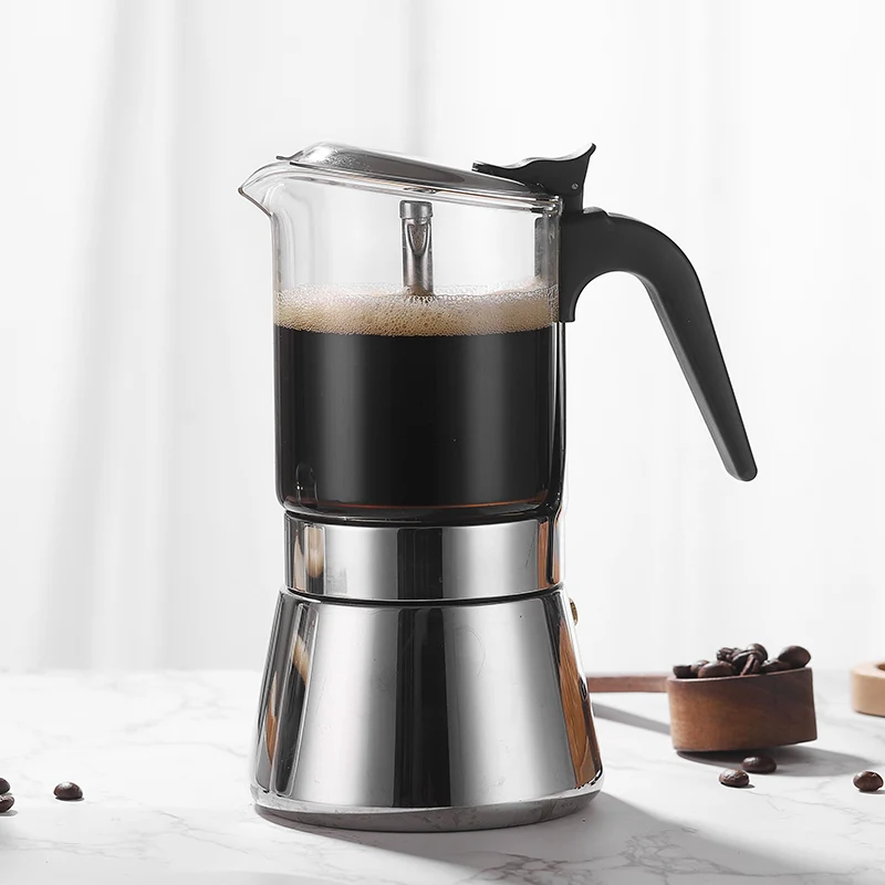 

Patented Products Glass Mocha Pot Induction Stainless Steel Stove-top Espresso Mocha Pot Manual Moka Coffee Pot