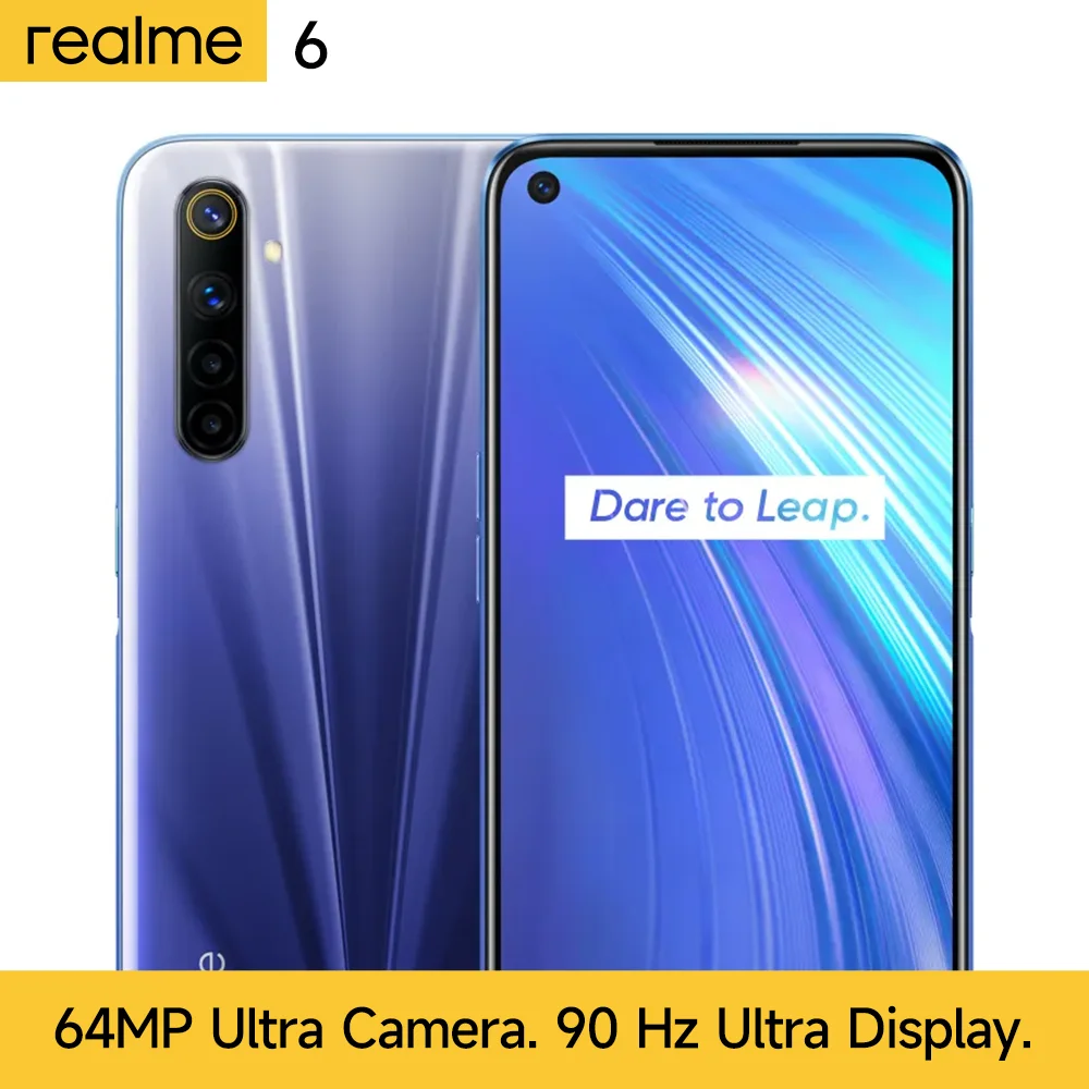  realme 6 4G NFC Smartphone 90Hz Ultra Smooth Display 30W Flash Charge Mobile Phone 4GB/128GB