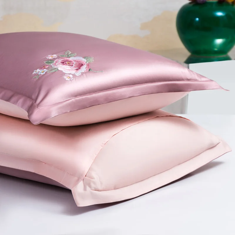 

22mm Real Silk Pillowcase Embroidered Mulberry Silk envelope Pillowcase Pillow Cover for Cushions wednesday