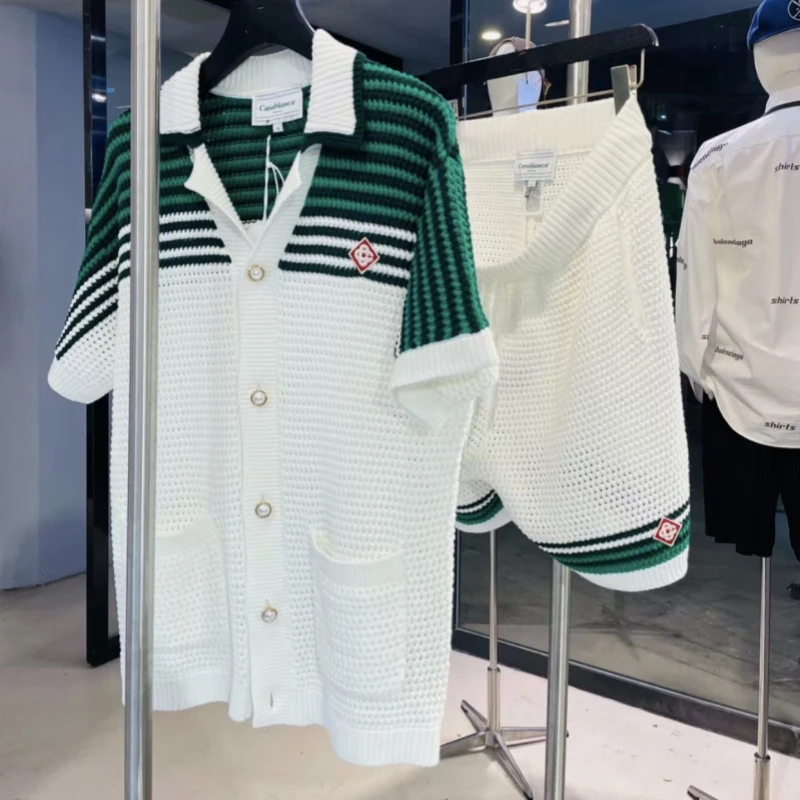 

Женский/мужской комплект из свитера и топа с коротким рукавом, в зеленую полоску