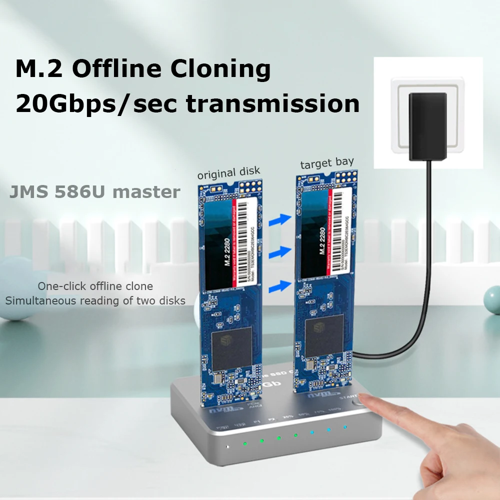 

M.2 NVMe AHCI Duplicator Cloner USB3.2 20G SSD Dual-Bay Offline Clone Mobile Hard Drives Dock for Mac Window Linux PH8586U