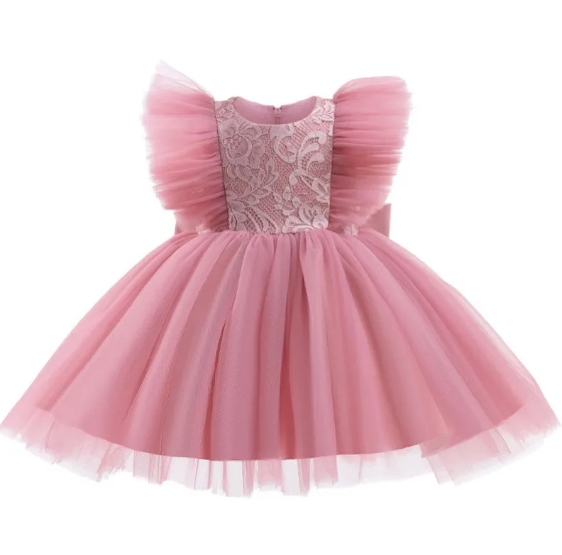 

Retail 2022 Baby Girls Fashion Mesh Back Bow Flower Dress, Princess Kids Cute Clothing 1-5T