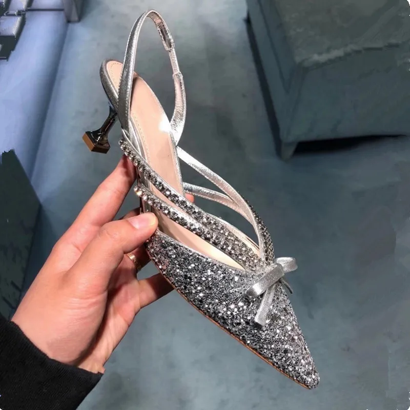

Plus Size 41 OL Summer Pumps For Women Party Shoes Sweet Fashion Blingbling Sandals Woman Wedding Shoes Female Office High Heels