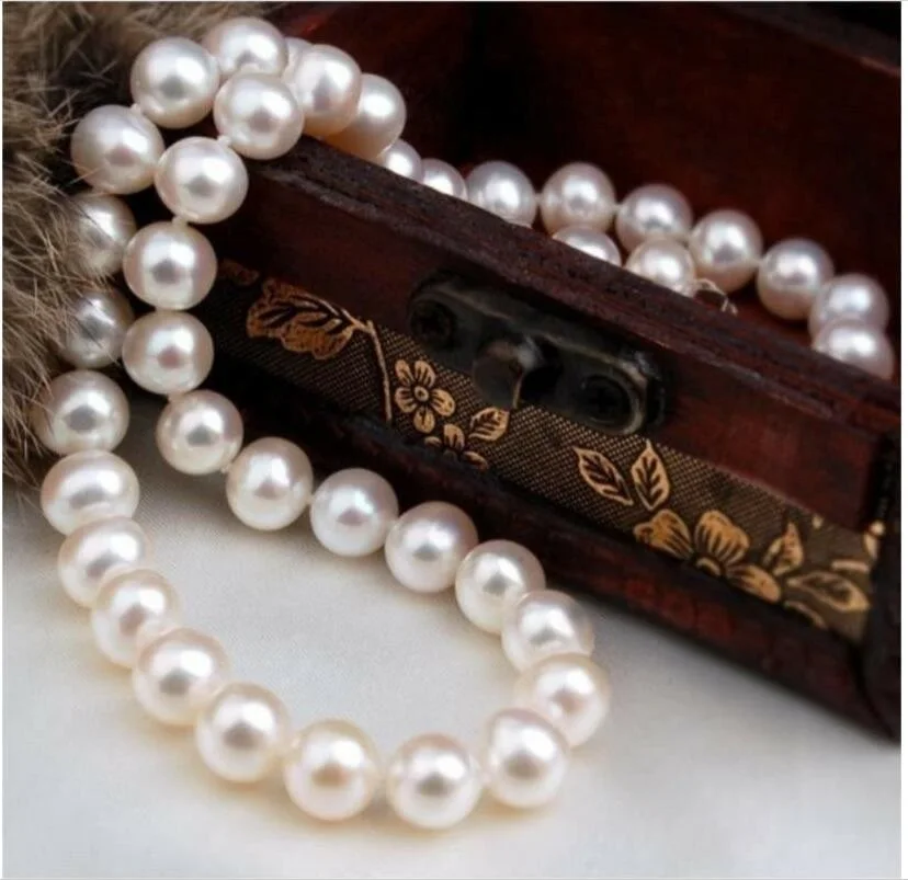 Authentic NATURAL AAA 9-10mm Australian South Sea White Pearl Necklace 19 inches 925s