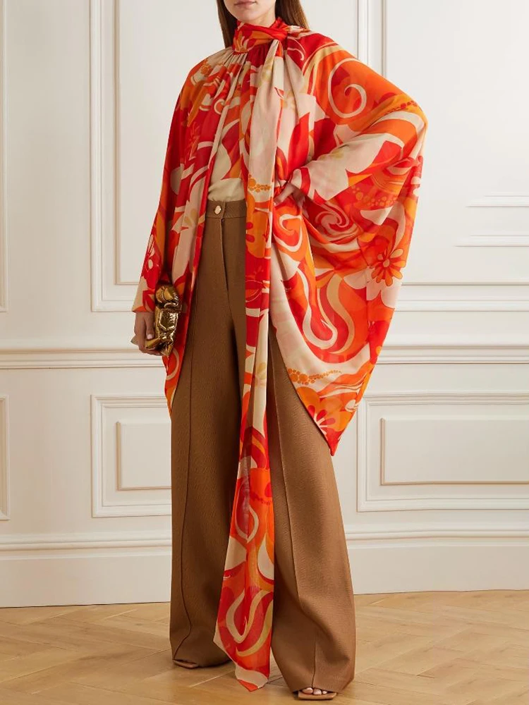 

Красная Повседневная Свободная рубашка в стиле пэчворк с цветными блоками для женщин, блузка с воротником-стойкой и длинным рукавом, Женская модная зимняя Стильная Новинка 2023