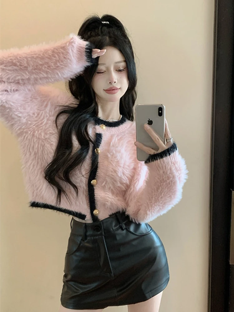 Изящный бархатный свитер из искусственной норки женский осенне-зимний