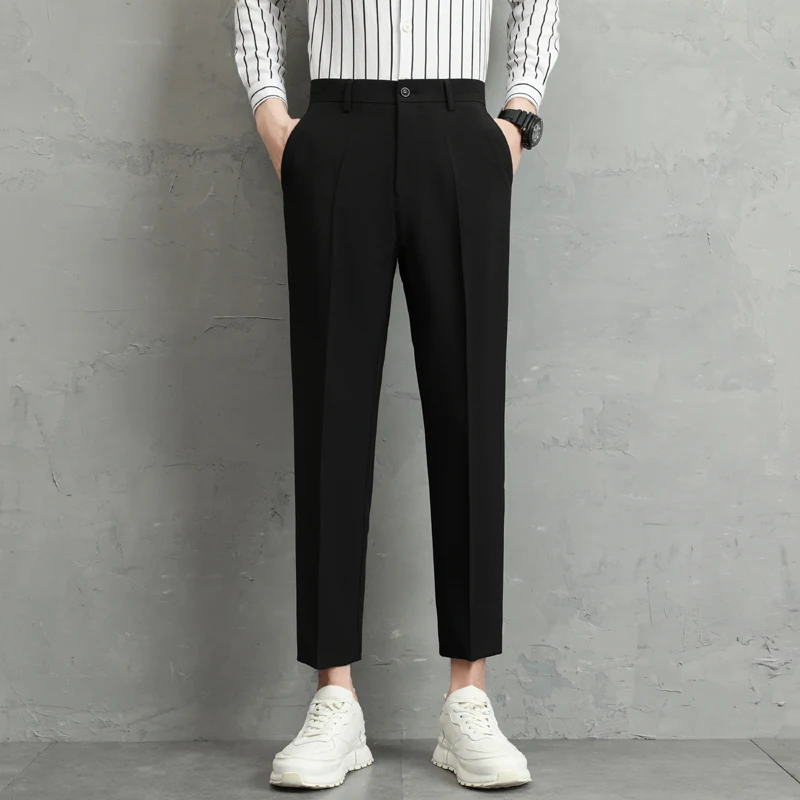 Летние облегающие укороченные брюки для мужчин новинка 2024 драпированные из