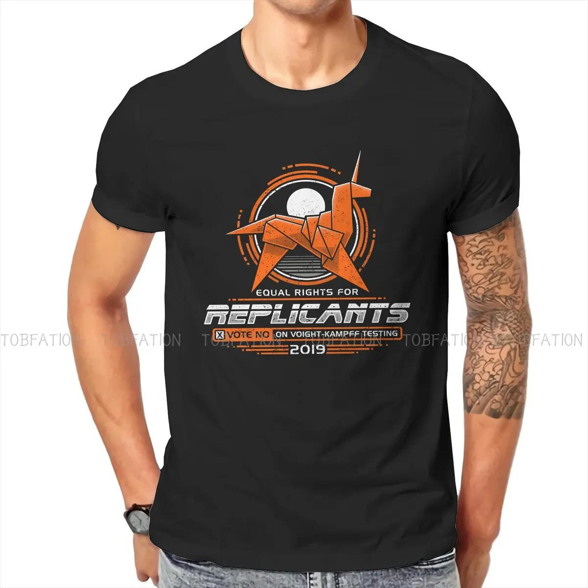T-shirt col rond avec répliques et lames pour homme  matière douce et originale  2049 K