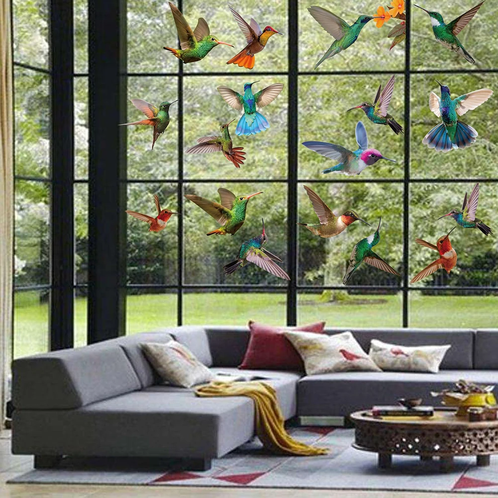 

Hummingbird Window Electrostatic Glass Sticker Bird Anti-collision Warning Sticker Cute Swallow Glue-free Window Film Decor 9PCS