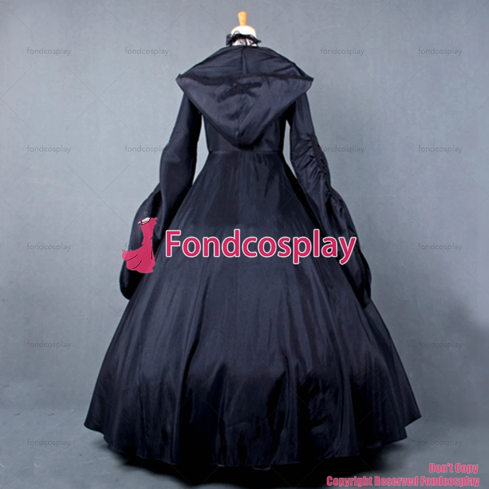 Викторианская рококо средневековое платье бальное Готический Черный тафетта
