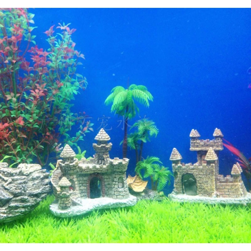 

Small Castle Bridge Decoration Aquarium Equipment Resin Handicraft Light Yellow Antique Real Fish Tank Landscape Pet Supplies