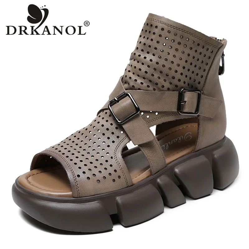 

Женские массивные сандалии DRKANOL 2023, качественные сандалии из натуральной кожи с открытым носком на танкетке, сандалии-гладиаторы на платформе, женские летние Крутые ботинки
