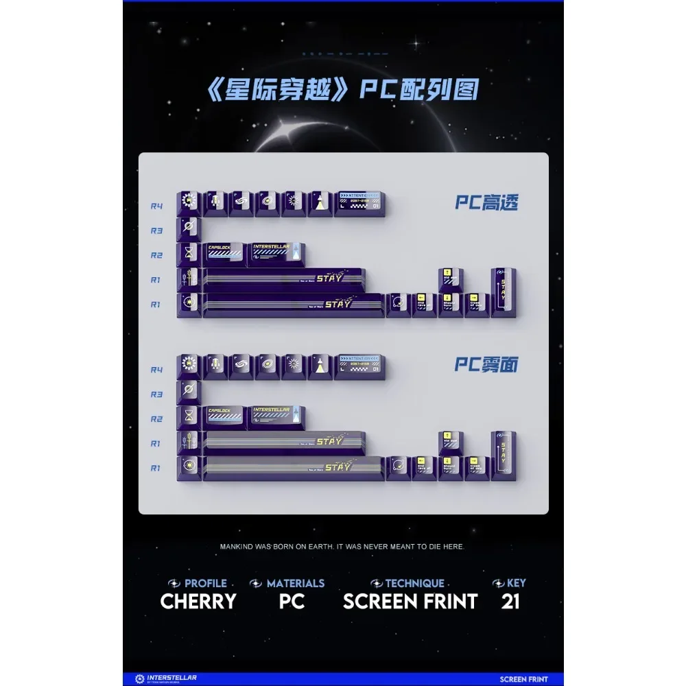 Оригинальные дорожные колпачки для ключей Interstellar 144 клавиш ядерная энергия