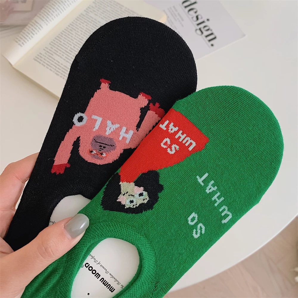 

Black Alphabet Monster Socks Woman Korean Fashion Cotton Ankle Socks Summer Low Cut Funny Socks Girl's Short Socks For Woman