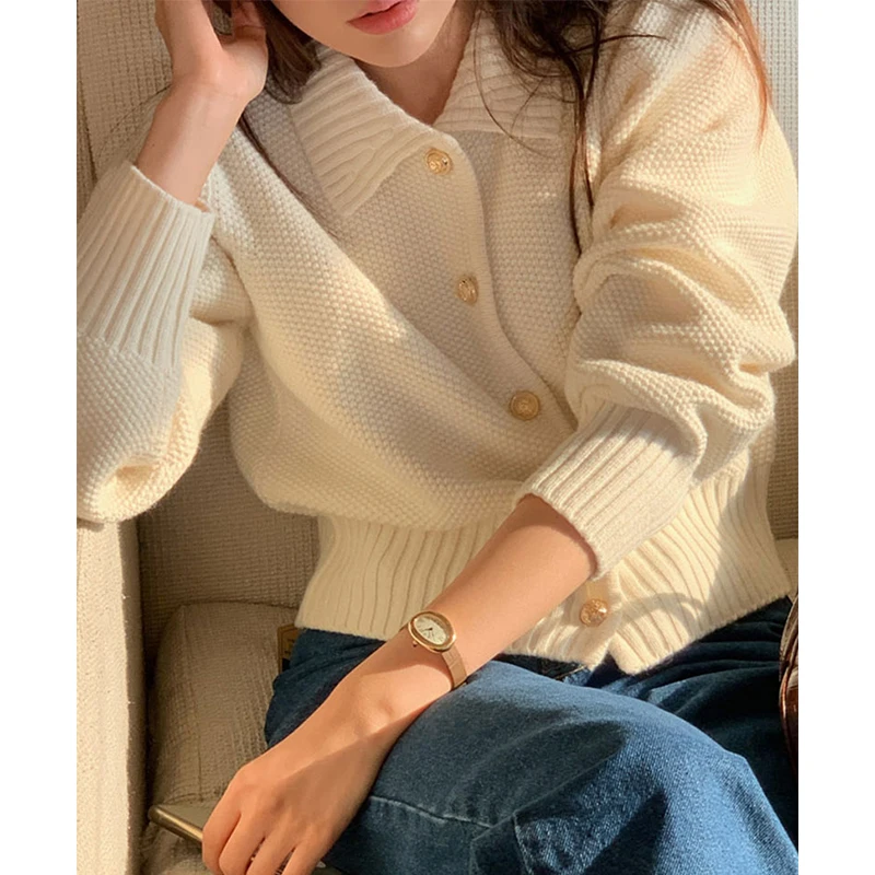 

Stand-UP Collar Solid Temperament Button Women's Clothing Korean Knitting New Sweaters Single Breasted Autumn Winter Cardigan