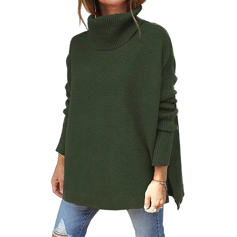 

Women's Turtleneck Oversized Sweaters Fall Knit Top Spilt Hem Tunic Pullover Long Batwing Sleeves Sweaters for Outdoor