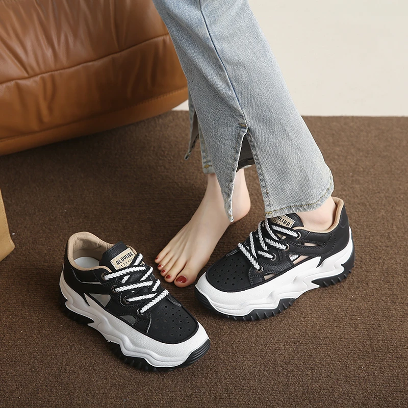 Women Shoes 2023 Summer New Fashion Versatile Thick Soled Hollowed Out Casual Shoes
