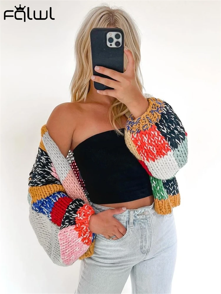 Женский трикотажный кардиган с V-образным вырезом и длинными рукавами-фонариками