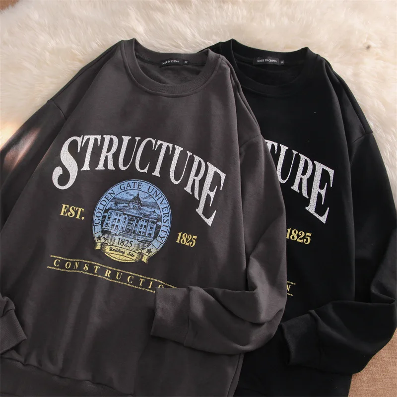 

Y2k Women's Clothes Retro Sweater Hip Hop Stitch Simple Fashion Versatile 1825 Print Loose Top Casual Streetwear Pullover