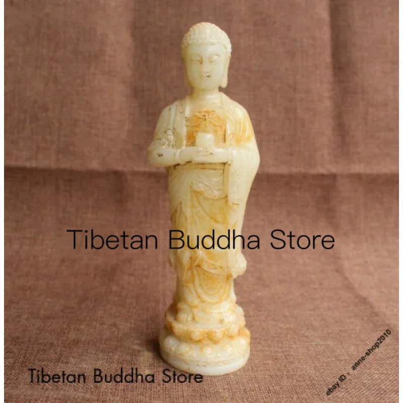 Коллекция китайского белого нефрита 19 см ручная резка модель Sakyamuni статуя Будды