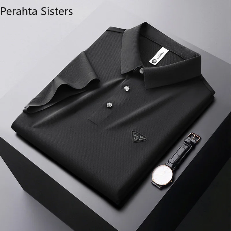 

Рубашка-поло мужская с коротким рукавом, Высококачественная однотонная повседневная одежда для гольфа, не оставляющая следов клея, на лето