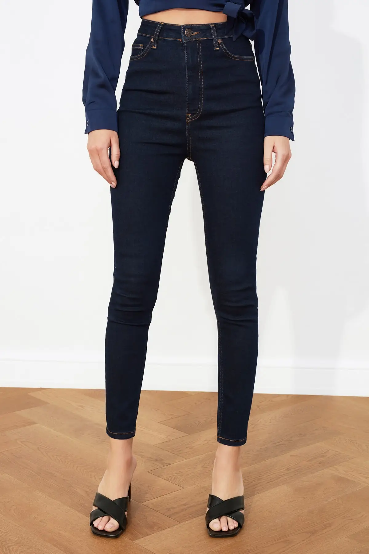 

Dark Blue High Waist Skinny Jeans Women Jeans 2021 Fashion