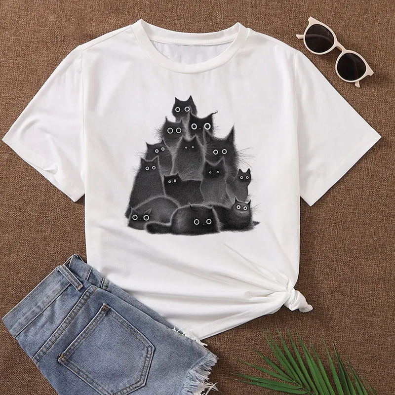 

Women Clothing 90s Cute Style Fashion Cartoon Ladies Print Clothes Tops Tees Tshirt Kawaii Cat Vintage Clothes T-Shirt