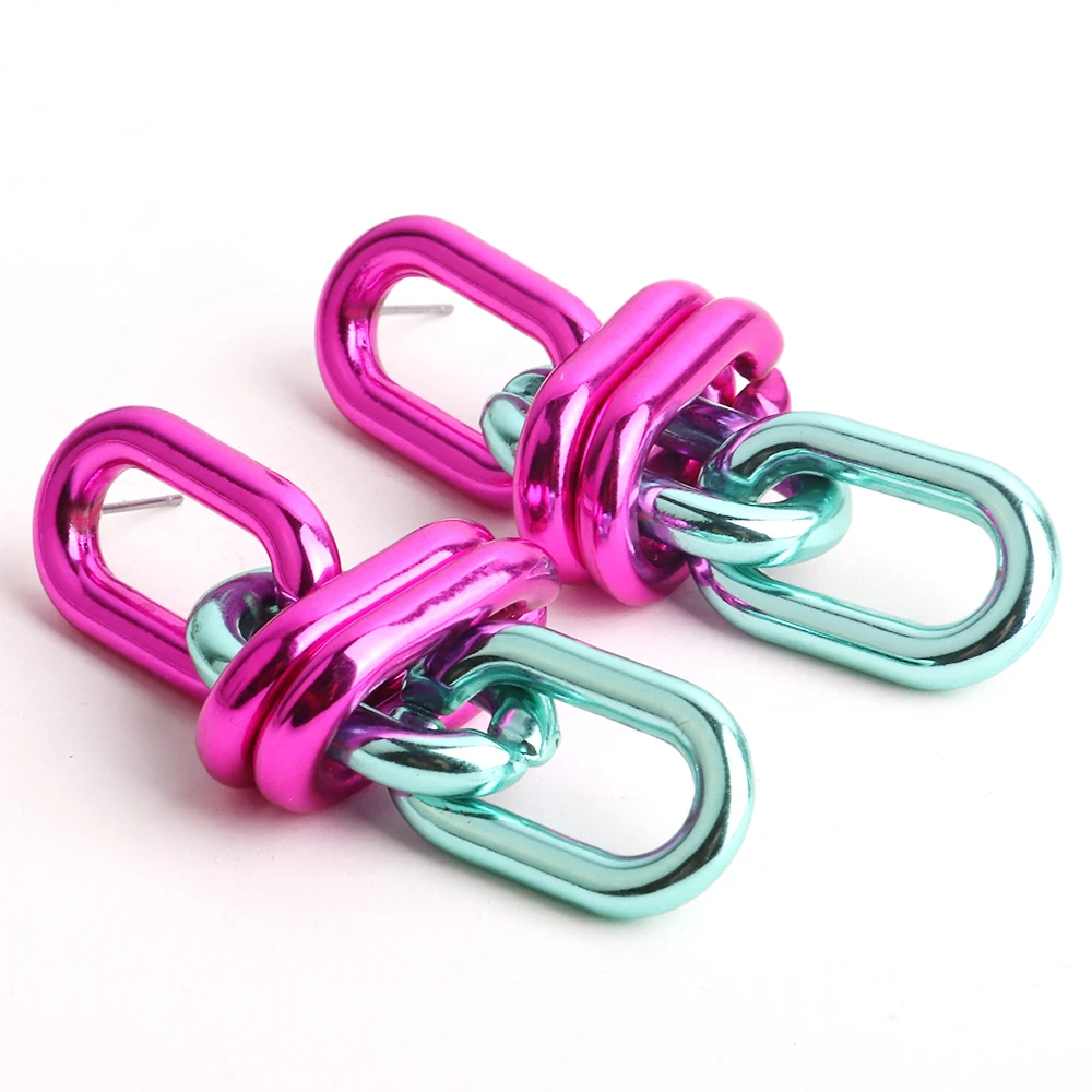 

FishSheep Vintage Metallic Pink Drop Earrings for Women 2022 Punk Acrylic Geometric Chain Long Dangle Earring Trendy y2k Jewelry