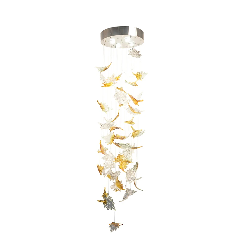 

Maple Leaf Pendant Light Long Amber Clear Color LED Hanging Chandelier Lighting for Home Hotel Loft Staircase