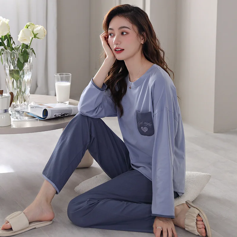 

Пижама женская демисезонная из чистого хлопка с длинным рукавом