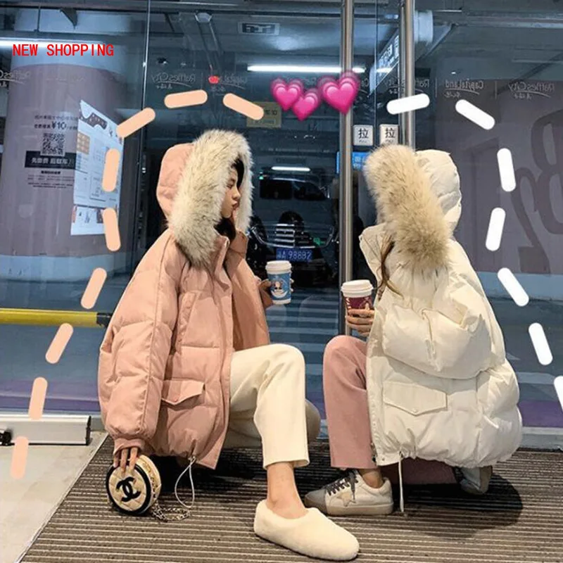 2023 New Winter Jacket Women Parkas Big Fur Collar Hooded Coat Warm Cotton padded Parka Female Jacket Loose Outwear Plus Size
