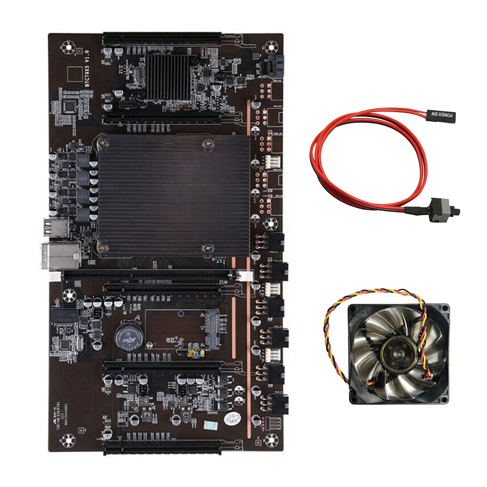 X79 H61 BTC Miner Motherboard with Switch Cable+CPU Cooling Fan Support 3060 3070 3080 GPU 5 PCIE Mining Motherboard